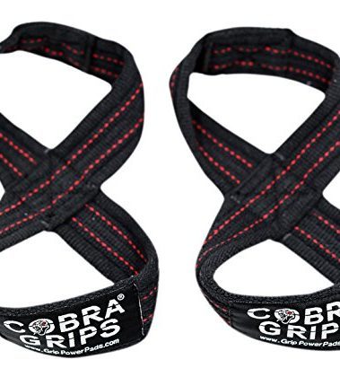 Deadlift Straps Figure 8 Loop Lifting Straps The #1 Choice for Power Lifters weightlifters workout Enthusiasts (Black with RED Strips, 70 cm Up to 8.0" Wrist Circumference)
