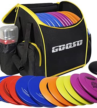 GOOSO Disc Golf Set with Bag - 12 PCS Flying Disc Golf Discs for Beginner with Putter, Midrange, Driver | Portable Disc Golf Backpack Holds 28+ Discs Free Stand Bag Design for Convenient Use