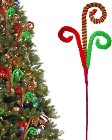 Candy Cane Grinchs Christmas Decorations, 6 Pcs Limo Green Christmas Tree Picks, 17 Inch Red and Green Christmas Ornaments for Christmas Tree Topper Filler, Big Large Candyland Xmas Decorations