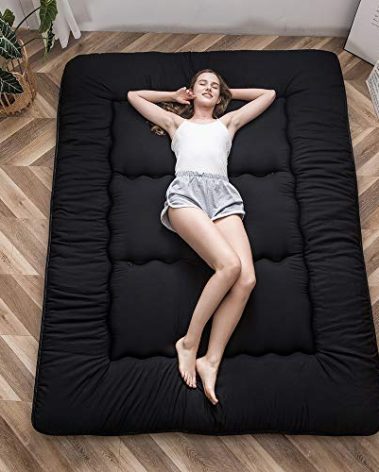 MAXYOYO Japanese Floor Mattress Futon Mattress, 4" Thicken Tatami Mat Sleeping Pad Foldable Roll Up Mat Boys Girls Dormitory Pad Kids Floor Lounger Pillow Bed, Black, Full
