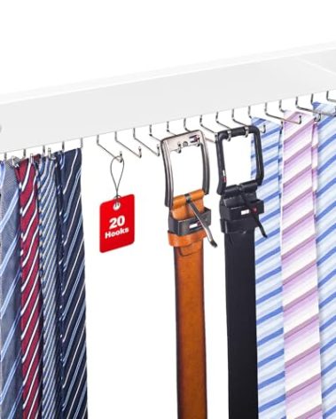 Tie Rack Wall Mounted, Belt Rack Tie Organizer for Men with 20 Storage Hooks, Non Slip 180 Degree Rotating Tie Holder Belt Hanger for Closet/Wall Mount