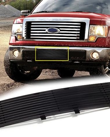 Lower Bumper Grill fits with 2009 2010 2011 2012 2013 2014 F150 Solid Aluminum Billet Grille (Black-Lower)