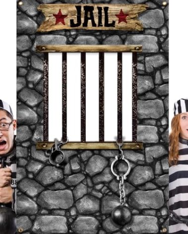 Lunmon Jail Backdrop for Photography 6 x 4 ft Prison Cell Photo Prop with Head Cutout Western Prison Backdrop Jail Photo Background for Murder Mystery Crime Scene Party Halloween Decor