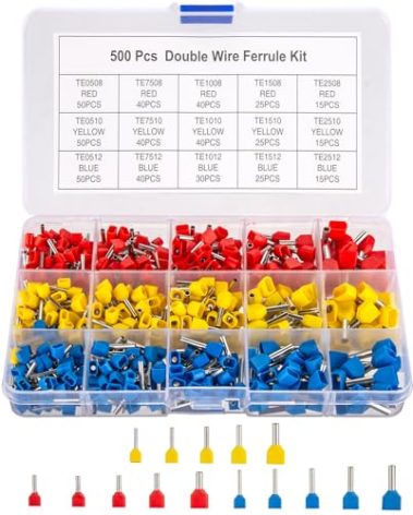 KOXXIAMOQ 500pcs Double Wire Ferrules Kit - Twin Ferrule Connectors, AWG 14-22