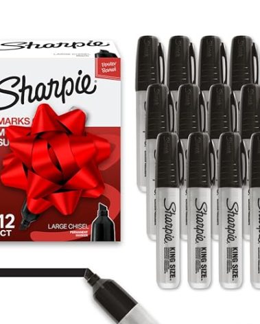 Sharpie King Size Permanent Markers Chisel Tip Markers for Work & Industrial Use 12 Count