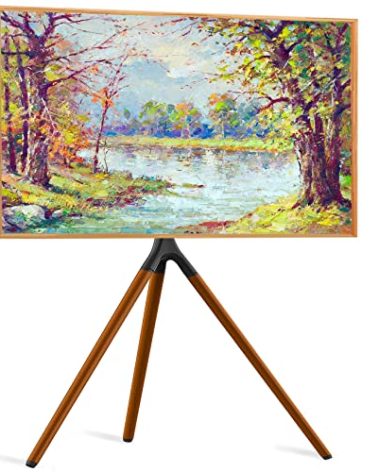 UPGRAVITY Easel TV Stand with Tripod Base for 45-65 inch Flat Screen up to 77lbs, Height Adjustable TV Stand Tripod for Living Room w/Cable Ties, 180°Swivel, Black