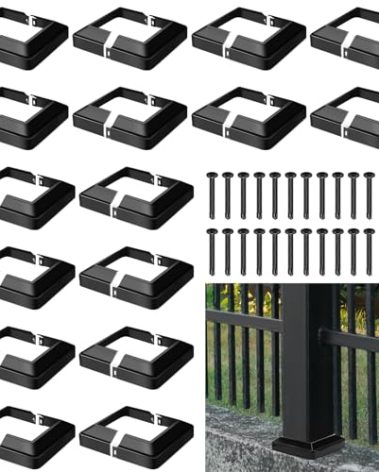 Tandefio 16 Pcs 4x4" Metal Post Skirt with Screw, Split Style Post Skirt Sleeves Base Cover, Porch Columns Wraps Glossy Black Base for Fence Stair Wood Hand and Stair Rails (Internal Size 3.5 x 3.5")