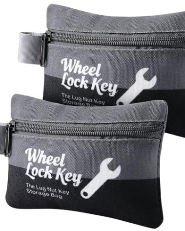 Saillong 2Pack Wheel Key Lock Storage Pouch, Canvas Wheel Lock Key Storage Bag with Zipper, Easily and Safely Stores Locks, Locking Nuts, Nut Keys Spare Lug Nuts, and More