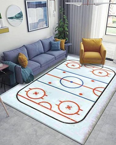 Indoor Area Rugs Pad Ice Hockey Rink Playing Field Hockey Version Non Slip Washable Rug Kids Carpet Playmat for Living Room, Children Bedrooms, Playroom Outdoor Rugs