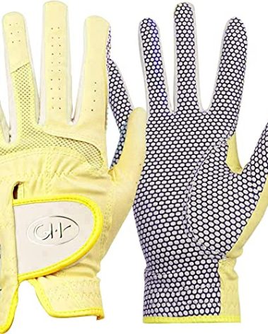 GH CLUB GH Women's Leather Golf Gloves One Pair - Plain Both Hands (Yellow, 19 (S))