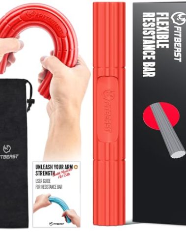 FitBeast Hand Exerciser Bars for Physical Therapy - Relieves Tendonitis Pain & Improve Grip Strength, Injury Recovery, Forearm (Red-Heavy)