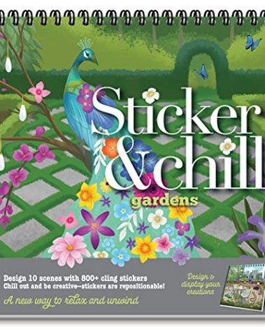 Sticker & Chill Sticker Book for Adults – 800+ Repositionable Colorful Clings – Create Designs on 10 Spiral Bound Scene Pages – Easy, Fun & Stress Relieving Relaxation Activity – Gardens Series