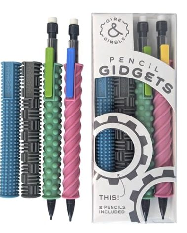 Gyre & Gimble Pencil Gidgets – Textured Silicone Pencil Sleeve for Quiet Fidgeting – Transform Your Mechanical Pencil into a Sensory ADHD Tool for Kids and Adults – 4 Sleeves & 2 Pencils