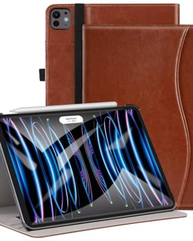 ZtotopCases for iPad Pro 12.9 6th/5th/4th/3rd Generation Case 2022/2021/2020/2018, Premium PU Leather Folio Cover, Auto Wake/Sleep, Multi Viewing Angles, Supports Pencil Pro and Touch ID, Brown