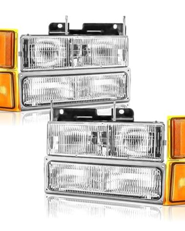 Headlights Assembly Compatible With 1994 1995 1996 1997 1998 OBS Chevy Silverado C/K 1500 2500 3500 Suburban, 95-99 Tahoe Headlamp w/Bumper Light,Factory Style