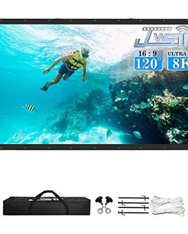 Projector Screen Outdoor,JWSIT 120 inch Outdoor Movie Screen-Upgraded 3 Layers PVC 16:9 Projector Screen,Portable Video Projection Screen with Carrying Bag for Home Theater Backyard