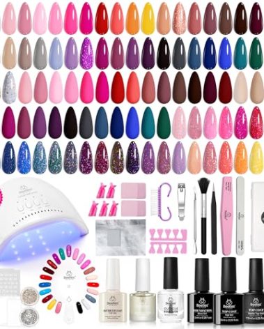 Beetles Gel Nail Polish Kit with U V Light - 75PCS Chic Outfits 45 Colors Gel Polish Set All Season Nail Kit with 5PCS Base Top Coat Soak Off Nails Art Tools Perfect Manicure Set Gifts for Women