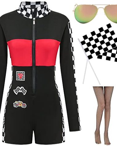 EBYTOP Race Car Driver Costume Women,Halloween Sexy Racecar Jumper With Nascar Flag,Pit Crew for Talladega Nights Racing,L