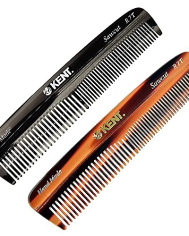 Kent R7T Fine and Wide Tooth Hair Comb, Handmade Pocket Comb for Men, Best Beard and Mustache Comb for Everyday Grooming and Styling, Sawcut, Made in England
