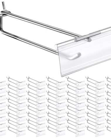 Thyle 100 Pcs Metal Scan Hook with Label Holder for 1/8" to 1/4" Pegboard, Peg Board Hooks with Price Tag, Pegboard Wall Accessories, Metal Hooks for Home Garage Retail Display Supplies (8 Inch)