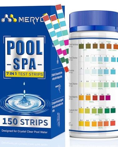 7-Way Pool Test Strips,150 Strips Pool and Hot Tub Test Strips,Accurate Test Bromine,Total Alkalinity,pH,Free Chlorine,Total Hardness,Cyanuric Acid and Total Chlorine Pool Spa Water Test Strips
