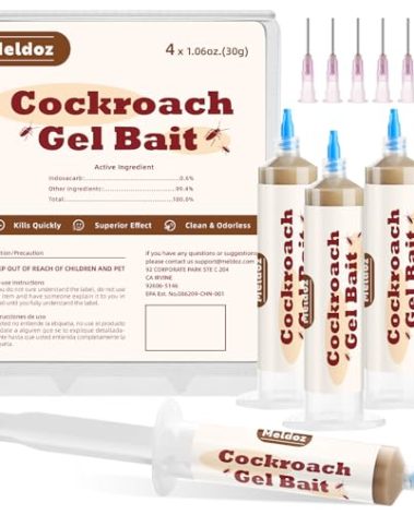 Meldoz Cockroach Gel Bait, Roach Killer Gel Ready to Use, Control German, American, and Oriental Roaches, Indoor and Outdoor Use (4 Tubes x 30-Grams)