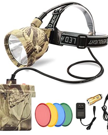 DUMPMAN Camo Coon Hunting Lights Headlamp for Coyotes Hog Predators, Rechargeable & Waterproof, 6 Lighting Modes, 4 Powerful LEDs (White Red Green Amber) Night Working