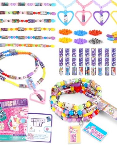 Plunack 960Pcs Waterproof & Wearable & Shareable Sticker for Kids, Bracelet with Sticker Collection Book, Fun Craft Stickers for Girls Birthday Gift, Jewelry Making Bracelets Kit for Ages 5 6 7 8
