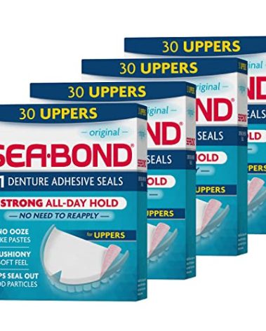 Sea-Bond Secure Denture Adhesive Seals, Original Uppers, Zinc-Free, All-Day-Hold, Mess-Free, 30 Count (Pack of 4)