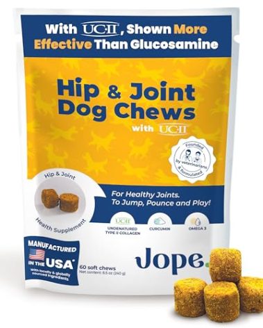 Jope Hip & Joint Supplement for Dogs Large, Medium, Small - Joint Chews w/UC-II® Collagen - Proven Better Than Glucosamine Chondroitin in Canine Health - Veterinarian Formulated, Omega 3 & Curcumin