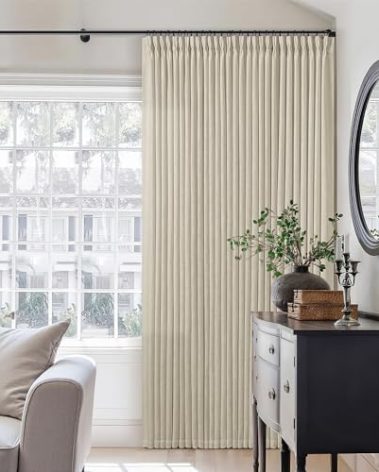 Neutral Linen Pinch Pleated Curtains 84 Inches Long 2 Panels for Living Room Bedroom Memory Training Shaped Semi Sheer Beige Oatmeal Pleat Drapes with Hooks Rings Light Filtering Window Curtain 40x84