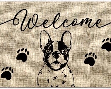 QIONG MENG Dog Door Mat Boston Terrier Welcome Doormats Farmhouse Home Decor Entrance Rug Kitchen Floor Front Door Mat 17 x 27 Inch for Outdoor Indoor