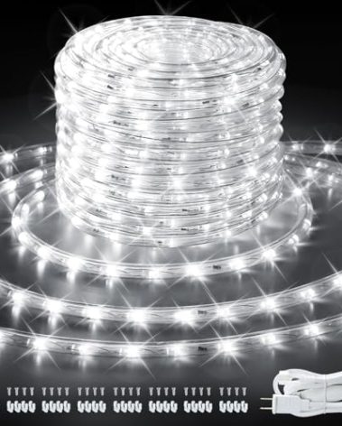 SHGPODA 66ft/20m 720 LEDs Rope Lights, Cool White Rope Light Outside, Waterproof Rope Lighting for Indoor Outdoor, Plug in Flexible Connectable Decor Lights for Garden, Patio, Pool, Bedroom (6000K)