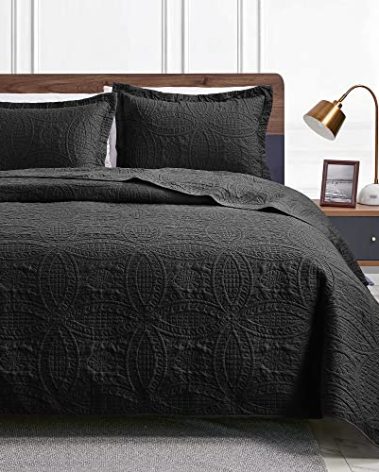 Love's cabin King Size Quilt Set Black Bedspreads - Soft Bed Fall Lightweight Bedspread Comforter - Modern Style Coin Pattern Coverlet for All Season - 3 Pieces (1 Quilt, 2 Pillow Shams)