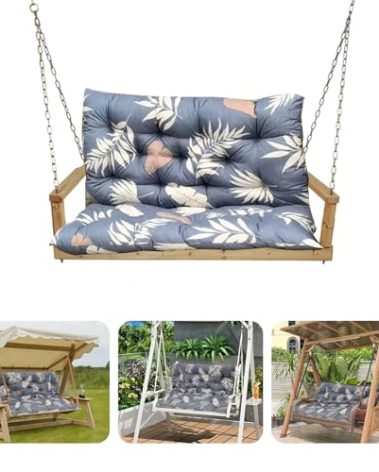 Porch Swing Cushions, 2-3 Seater Waterproof Swing Cushions for Outdoor Furniture, Thicken 4in Outdoor Swing Cushions, for Outdoor Patio Garden (60 * 40 * 4 in,Gray Leaves)
