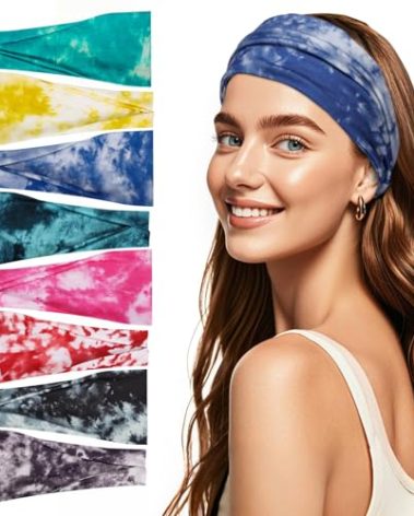 obeoby Tie Dye Headbands for Women, 8Pcs Boho Hairbands Fashion Knot Wide Headband for Daily Yoga Work, Stocking Stuffers for Women