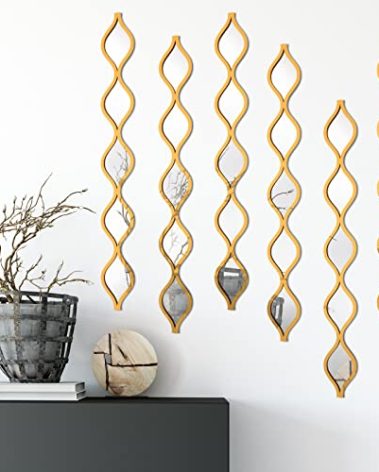 Yulejo 6 Pcs Acrylic Teardrop Mirror Decor - Narrow Wall Decor Boho Vintage Wall Art for Apartment Home Living Room Bathroom Bedroom Hallway (Gold Edge)