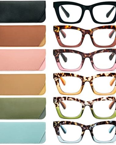 REAVEE 6 Pack Oprah Style Reading Glasses for Women Blue Light Blocking Cute Square Computer Readers with Spring Hinge 0.0