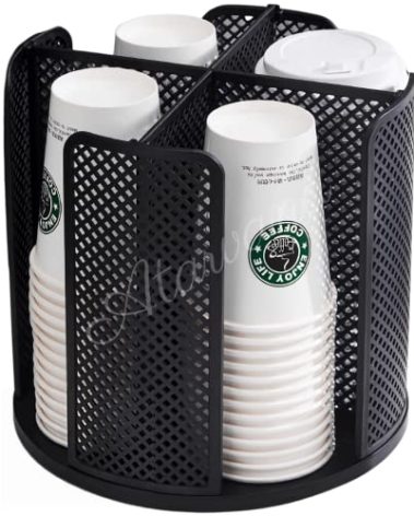 Rotatable Coffee Cup Dispenser with 4 Compartments, Atavarna Cups and Lids Holder for 5-16oz Cups Organizer for Restaurant, Coffee Station, Bar, Office, Home-9.25" x 9.25" x 8.66"