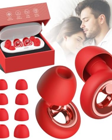 Vosaf Ear Plugs for Sleeping Noise Cancelling, Soft Ear Plugs for Concert, 45dB Reusable for Noise Reduction with 8 Ear Tips, Silicone Hearing Protection Earplugs for Sleep, Work (Red)