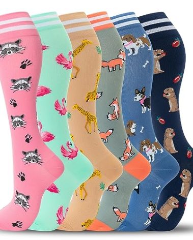 fenglaoda Compression Socks Women Men 6 Pairs, Knee High Best Support Circulation Socks for Running, Travel, Flight, Nurse