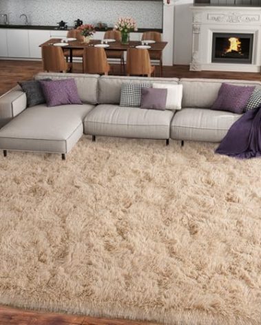 Ailyei 8x10 Large Area Rugs for Living Room, Ultra Soft Beige Big Shag Rug for Bedroom Nursery, Modern Fluffy Plush Carpet for Girls Boys Kids Room Dorm Home Decor, Upgrade Non-Slip