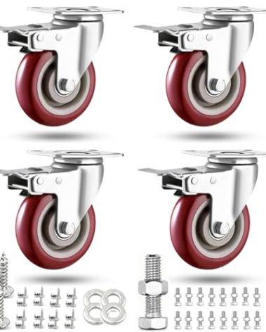 4 inch Casters Load 2400lbs -Includes 2 Sets of Adaptive Screws -Lockable Bearing Plate Heavy Duty Caster with Brakes, 360-degree Swivel for Furniture and Workbench Cart, Set of 4