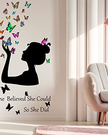 Chinco Inspirational Quote Wall Decals Butterfly She Believed She Could So Did Wall Stickers Positive Sayings Vinyl Stickers for Women Graduation Back to School Bedroom Living Room Office Classroom
