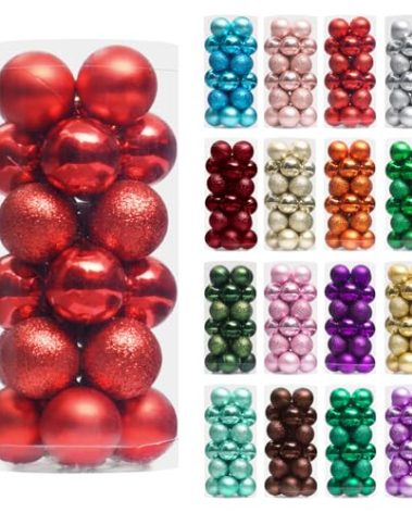 XmasExp 24ct Mini Christmas Ball Ornaments Shatterproof Christmas Ornaments Set Decorations for Xmas Tree Balls 30mm/1.18" (Red)