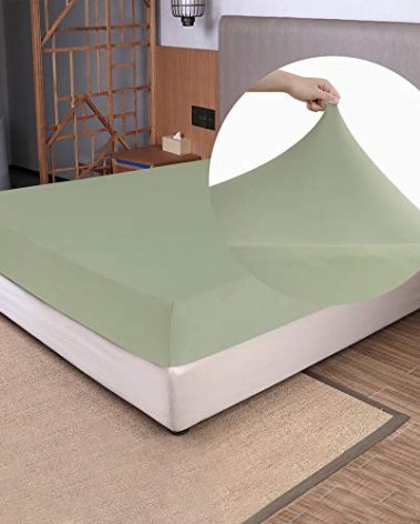 Full Size Fitted Sheet Only - 4-Way Stretch Jersey Knit, T-Shirt Feeling & Ultra Soft, Wrinkle Free, Non-Slip & Snug Fit for Mattress (Deep: 5"-16") - Sage Green, Full