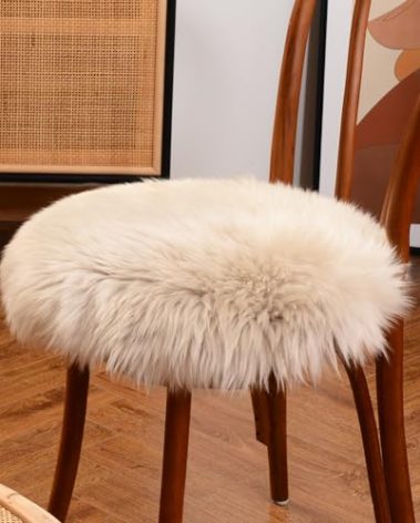 LLB Sheepskin Chair Pads - Office & Dining Room Chair Cushions (16.5" Round, Cream Brown)