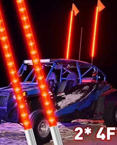 2PCS 1.2M Red LED Whip Light for Truck, BESTZHEYU 4FT ATV UTV LED Whip Light Antenna Whips for RZR Polaris Off-Road Sand Dune Buggy 4x4