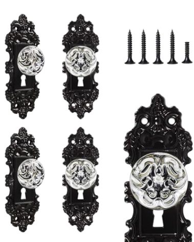 CEYMIO Vintage Dummy Door Knob Interior Crystal Glass Door Knobs 4 Drawer Dresser Handles Antique Black Cabinet Knobs Keyless Decorative Hallway Closet Door Pulls