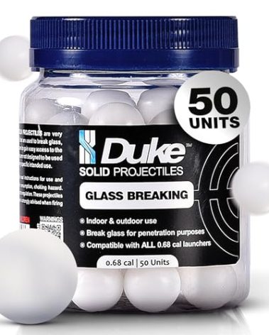 Duke Kinetic Projectiles - 68 Caliber Projectiles Self Defense Balls, Hard Plastic Balls Compatible, Non Lethal for Training - 50 Count
